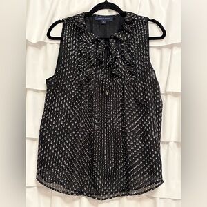 Tommy Hilfiger Black Sleeveless Ruffle Tie-Neck Blouse with Silver Star Print